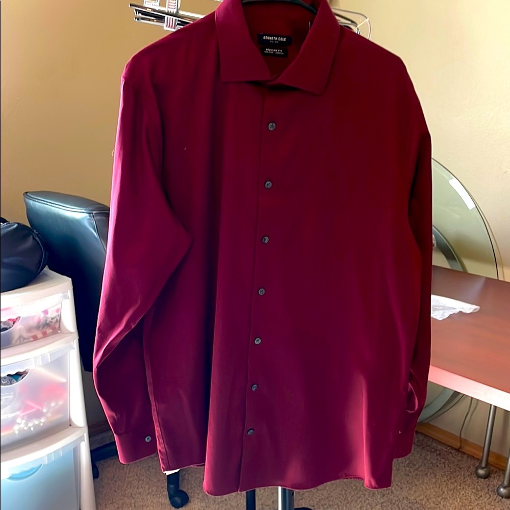 Kenneth Cole Burgundy Dress Shirt Classic Long-Sleeve